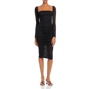 NWT Jonathan Simkhai Standard Ruched Long Sleeve Dress in Black - XS
